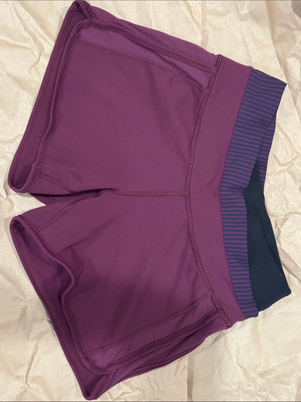 Lululemon Plum Athletic Stretch Shorts with Striped Waistband